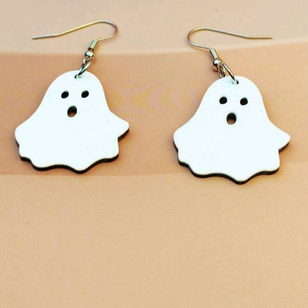 "Surprised Ghost" Cute Acrylic Ghost Dangle Drop Earrings New!